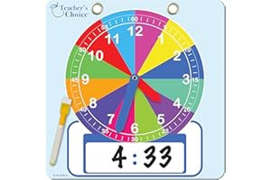Teacher's Choice Writable Dry Erase Learning Clock | Large 12" Demonstration Teaching Time Practice Clock with Dry Erase Writing Surface | Marker Included | (Rainbow)