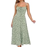 YATHON Women's Summer Midi Corset Boho Dresses Spring Casual Floral Spaghetti Straps Lace Up Dress Flowy Aline Beach Sundress