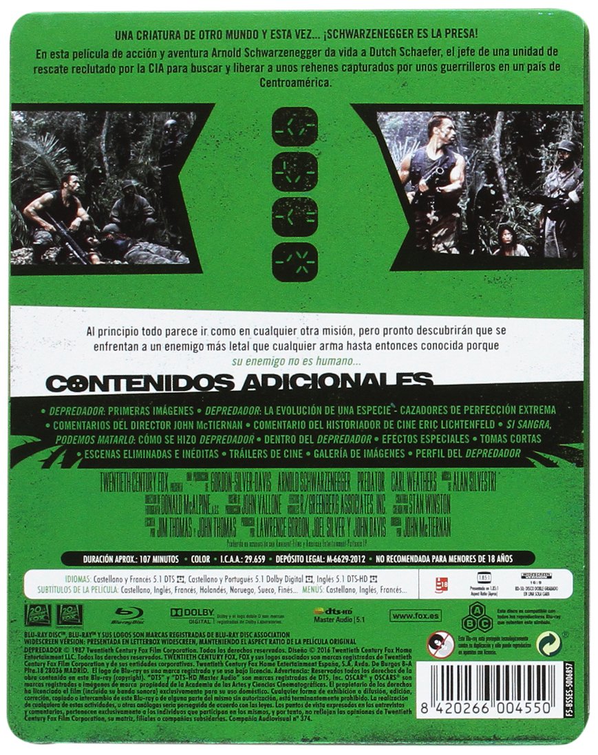 Depredador Blu Ray Steelbook Blu Ray Amazon Es Arnold Schwarzenegger Carl Weathers Sonny Landham Bill Duke Elpidia Carrillo Richard Chaves Jesse Ventura Shane Black R G Armstrong Kevin Peter Hall Bill Duke John Mctiernan Arnold La palabra depredador viene del latín depraedator (bandolero, saqueador, el que se dedica al pillaje y a la presa), que luego hemos aplicado como cultismo a los animales que cazan. arnold schwarzenegger carl weathers