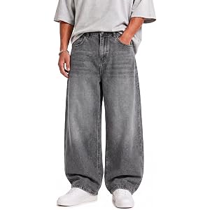 Geahod Mens Baggy Jeans Y2K Wide Leg Loose Fit Denim Pants | Hip Hop，Streetwear，Oversized，Skater，Vintage Washed，Mid Rise，Rela