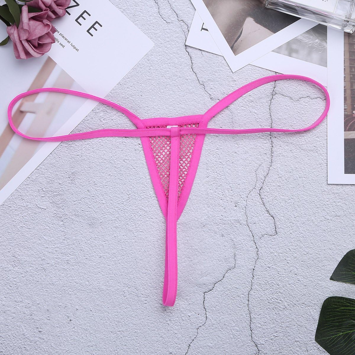 Freebily Women's Lingerie Fishnet Knickers G-string Bikini Micro Thong Underwear Rose One Size: Clothing
