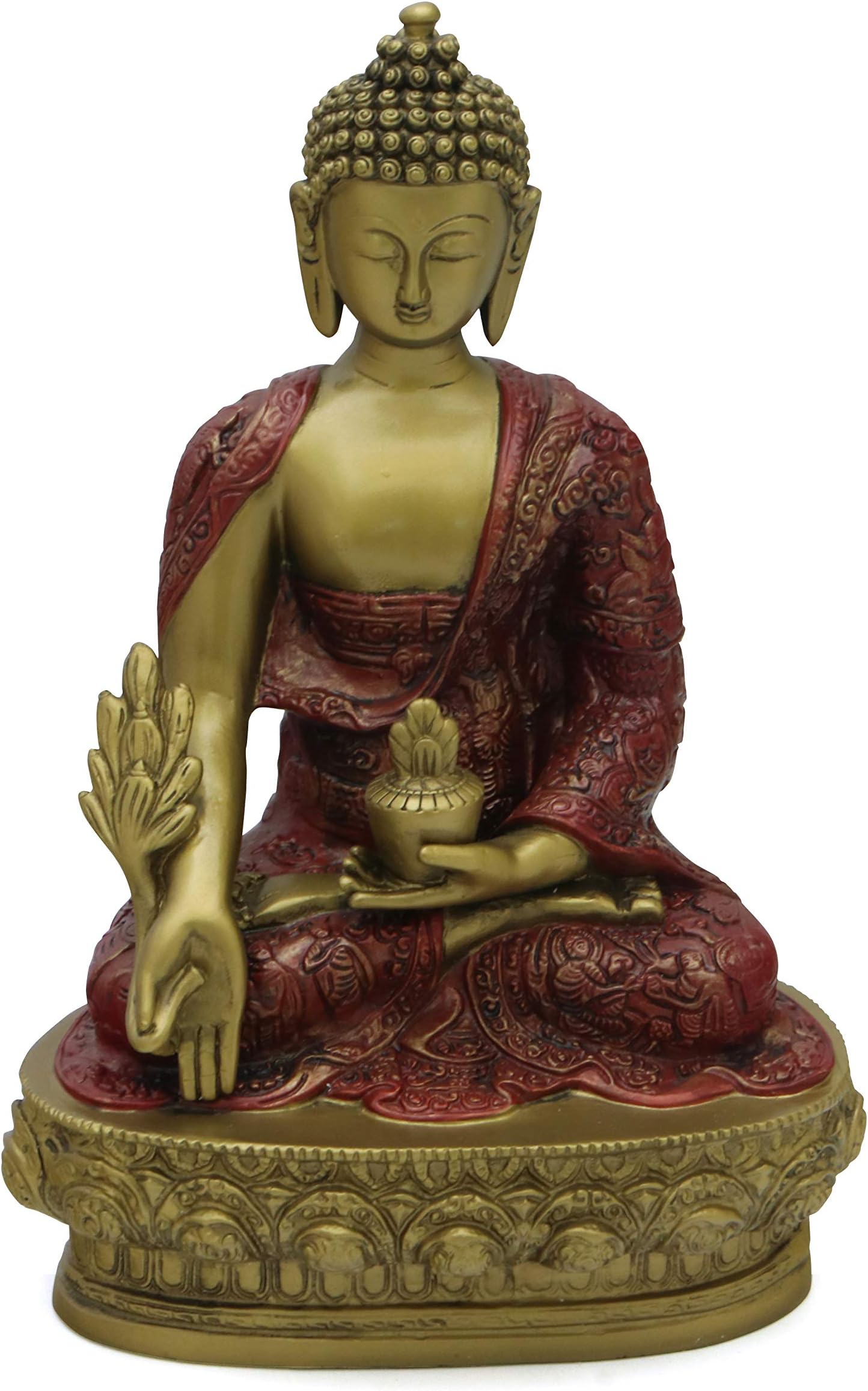 Medicine Buddha Statue, Gold and Red, 12"H