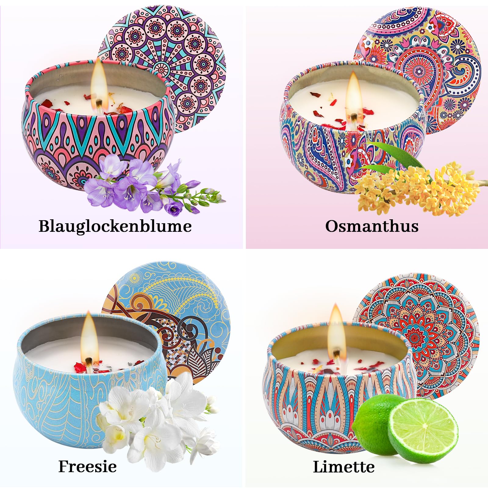 ALLAVA 4 Stück Duftkerzen Geschenkset, Natürliches Sojawachs Duftkerzen Set, Kerzenset zum Stressabbau, Duftkerze für Weihnachten, Geburtstag, Valentinstag, Aromatherapie, Hochzeiten (A) 3
