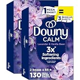 Downy CALM, Mega Dryer Sheets, Laundry Fabric Softener, Lavender and Vanilla Bean, 130 Count