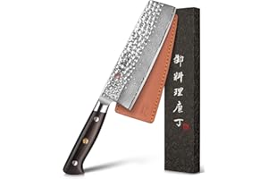7 Inch Nakiri Knife Japanese Cleaver with 67 Layers Damascus Steel AUS-10 Core, Vegetable Chopping Knives with Full-Tang Ebon