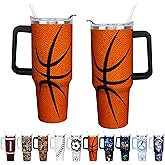 Aiwkjdns 40 oz Basketball Tumbler With Handle, Straw Lid - Double Stainless Steel Insulated Water Bottle, Travel Coffee Mug - Gift for Boys, Girls, Basketball Lovers