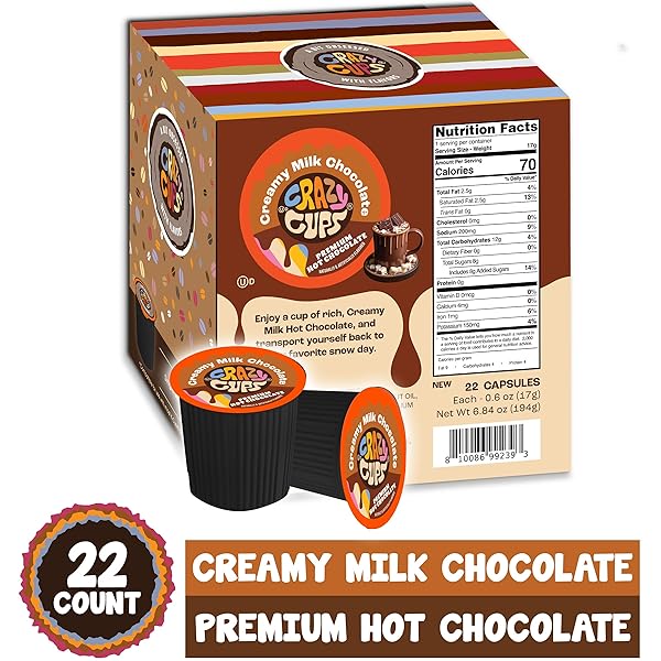 CRAZY CUPS CREAMY MILK CHOCOLATE HOT CHOCOLATE PODS FOR KEURIG K CUPS BREWERS, SINGLE SERVE MILK HOT COCOA PODS, 22 COUNT