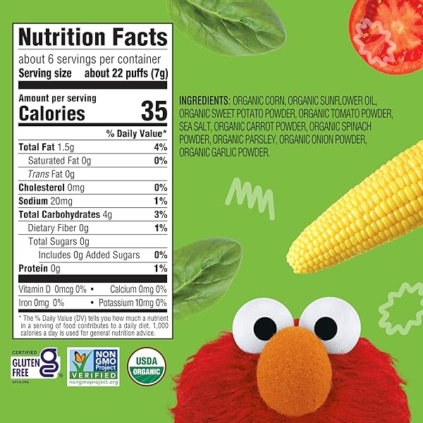 EARTH’S BEST ORGANIC VEGGIE PUFFS FOR TODDLERS 2 YEARS OLD AND UP, ORIGINAL FLAVOR, 1.55 OUNCE BAG