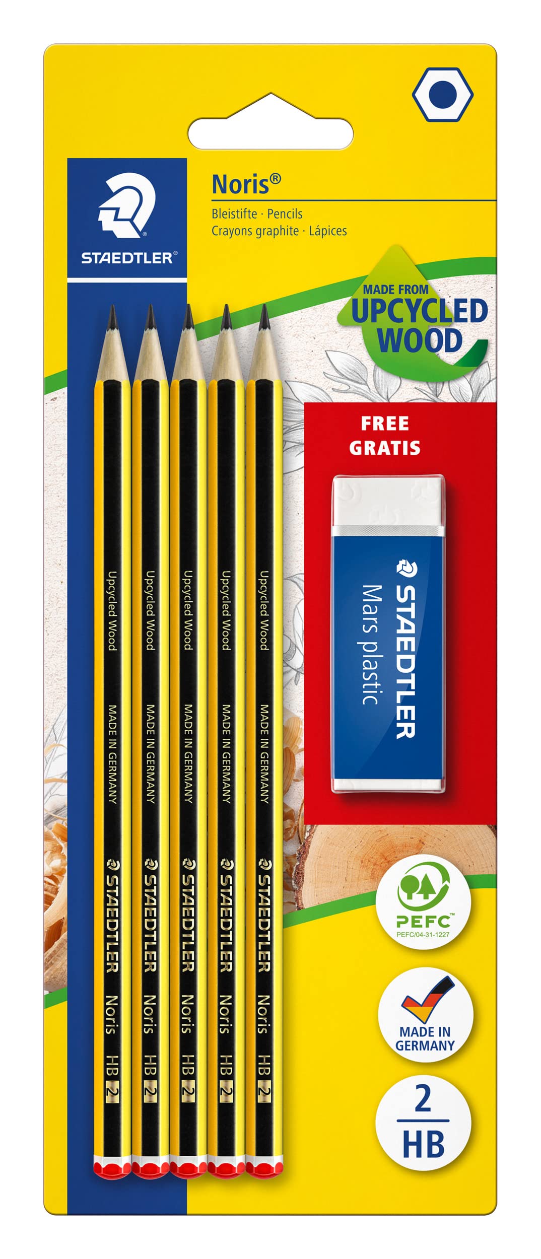 STAEDTLER 120 A SBKD Noris HB Pencil, Pack of 5 with Free Mars Plastic Eraser — image 1