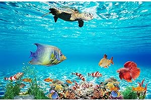 CATERRINA Underwater World Aquarium Background Sea Turtle Tropical Fish Terrarium Background Under The Sea Colorful Coral Aquatic Plants Fish Tank Backdrop Deep Blue Sea with Sunbeams Backgrounds 30x18in