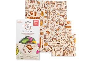 Bee's Wrap Beeswax Wraps for Food - Made in USA Reusable & Organic Food Wraps, Sandwich Wrap & Bowl Covers - Eco-Friendly Alternative to Aluminum Foil & Plastic Wrap, Bakery Lane 3 Pack (S, M, L)