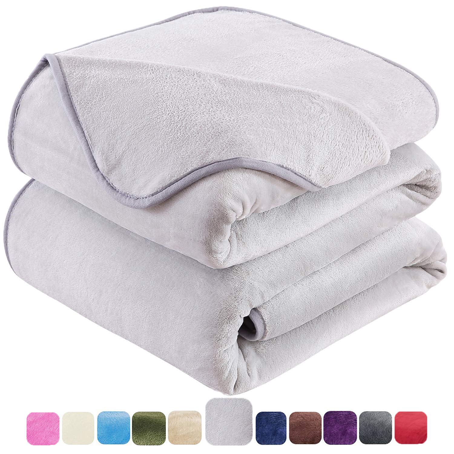 HOZY Fleece Blanket 350GSM Super Soft Fluffy Solid - No Static Throws for Large Bedspread/Sofa - Grey Queen 220 x 240cm