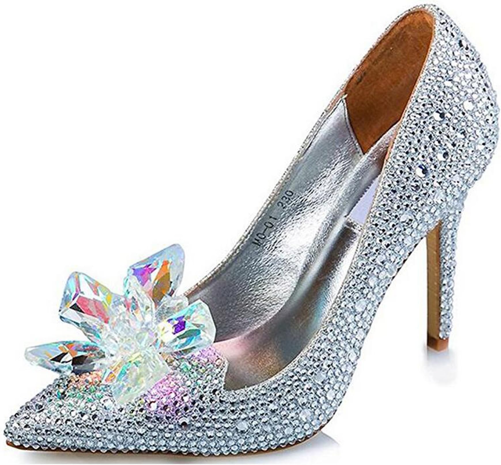 SYJO Cinderella Princess Crystal Shoes Glass Flower Wedding Shoes Evening Dress Heels
