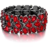 EVER FAITH Art Deco Jewelry for Prom Round Austrian Crystal 3 Layer Teardrop Stretch Bracelet for Women