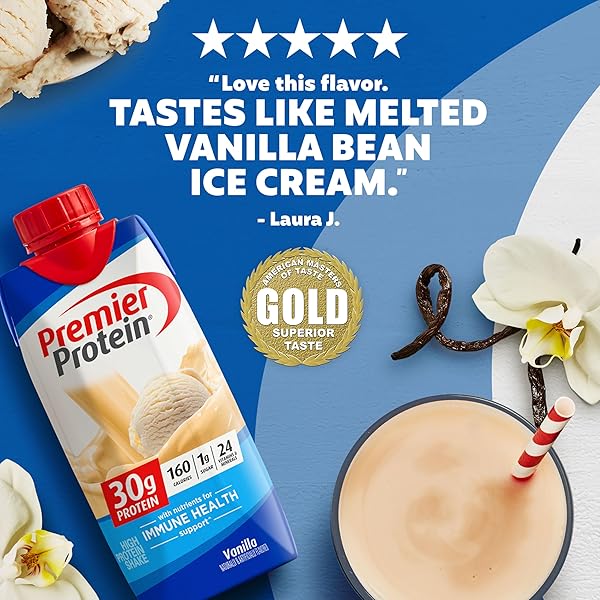 PREMIER PROTEIN SHAKE, VANILLA, 30G PROTEIN, NO ADDED SUGAR, 24 VITAMINS & MINERALS TO SUPPORT IMMUNE HEALTH, 11 FL OZ, 12 PACK
