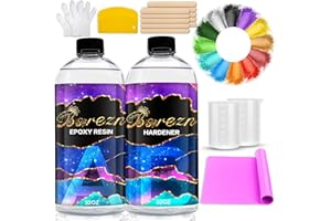 Bsrezn 64OZ Epoxy Resin Kit, Crystal Clear Hard Casting Resin and Hardener Resina Epoxica Transparente 2 Part Resin Art Supplies for Jewelry Making Craft-Anti Yellowing with 12 Colors Mica Powder
