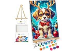 JOOZ Christmas Paint by Numbers Kit for Adults Framed Dog Paint by Number with Easel Christmas Ball Adult Paint by Number Kits Framed Canvas DIY Oil Painting Kits for Home Wall Decor 8x12 Inch