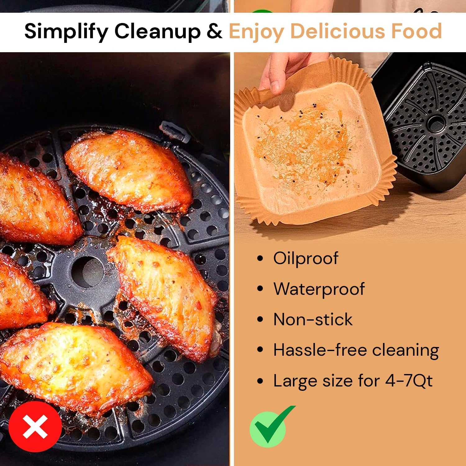 edihome, Backpapier für Heißluftfritteuse, fur Air Fryer, 100 Stück, 22x14 cm, Rechteckig, BPA Free, Zubehör Heissluftfritteuse, Einweg, für Backofen, Brown 4