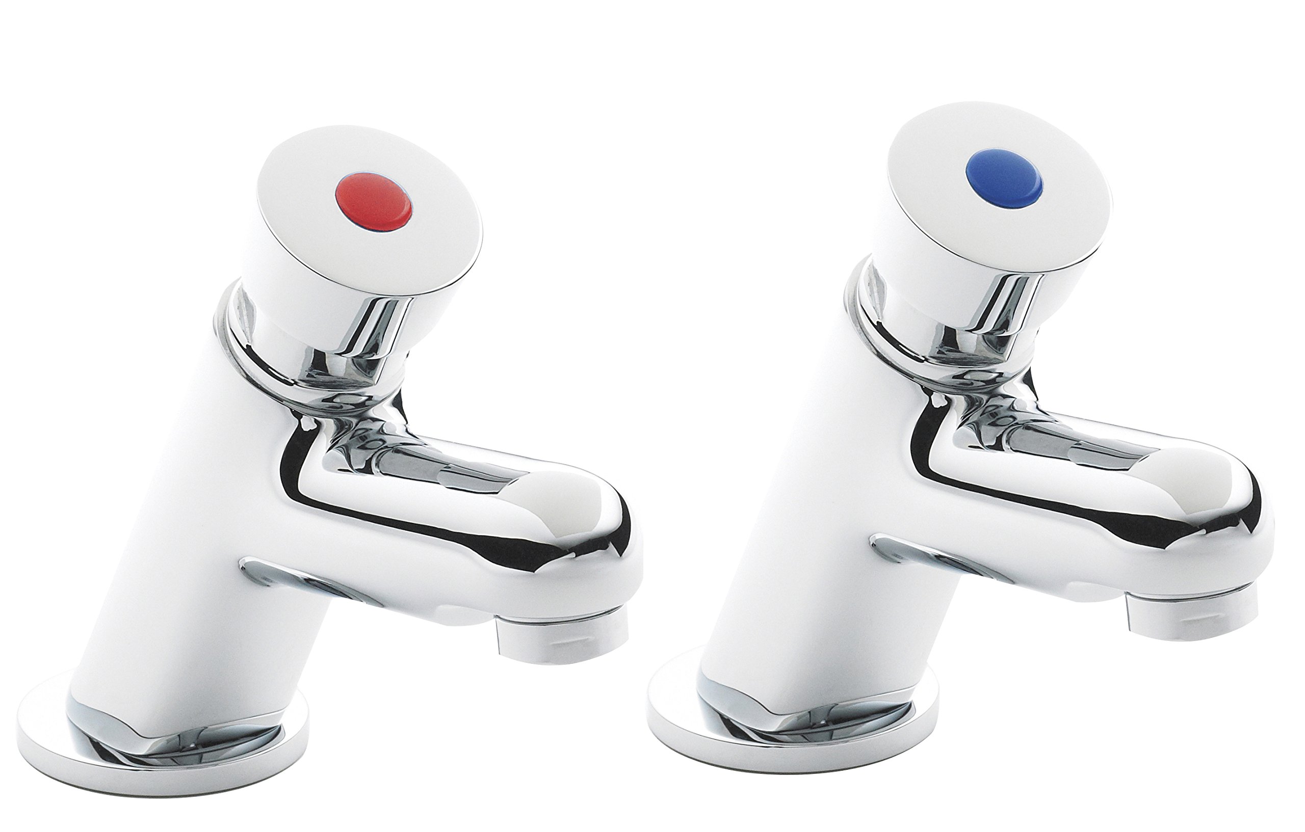 Nuie TWS007 Commercial Bathroom Push Button Control Basin Taps Chromes, Set of 2 Pieces