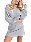 Simplee Women's Sexy Off Shoulder Batwing Sleeve Knitted Mini Sweater Dress Gray