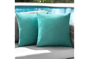 ANRODUO Pack of 2 Turquoise Outdoor Pillow Covers for Patio Furniture Decorative Farmhouse Linen Cushion Sham Outdoor Waterproof Outside Lumbar Pillowcase for Garden Balcony Outdoor Decor 20x20 Inch