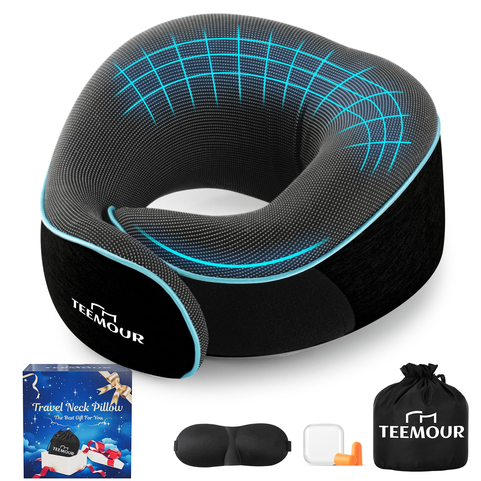 Photo 1 of Upgraded Neck Pillow for Airplane Travel - 360° Support Stops Head Bobbing, Memory Foam Travel Pillow With Eye Mask & Earplugs, Portable Carry Bag for Long Flights/Car| Best Airplane Accessories Black