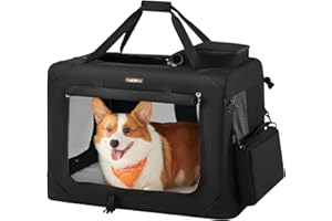 Feandrea Dog Crate, Collapsible Pet Carrier, L, Portable Soft Dog Crate, Oxford Fabric, Mesh, Metal Frame, with Handle, Stora