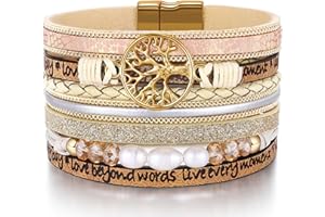 DESIMTION Inspirational Tree of Life Leather Bracelets for Women,Birthday Christmas Jewelry Gifts for Teens Girls