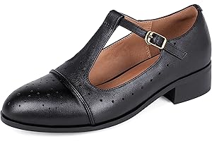 Sailimy Women's Genuine Leather Mary Jane Saddle Oxford Loafers Brogue Shoes