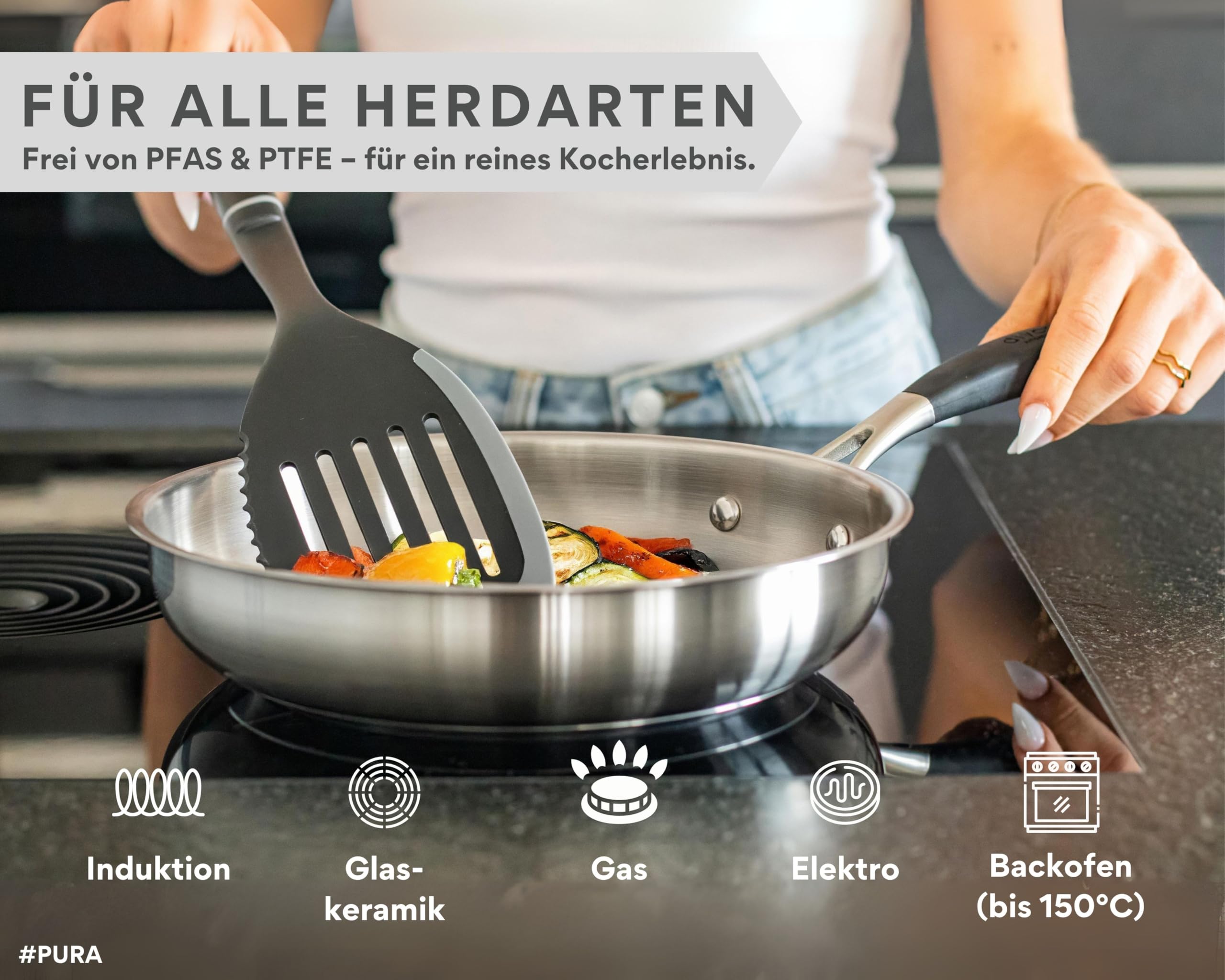 DIVORY Edelstahlpfannen Set 20, 24, 28 cm – Unbeschichtete Pfannen ohne PTFE & PFOA, Bratpfannen Edelstahl für Induktion & alle Herdarten, Pfannenset für Röstaromen – Stainless steel frying pan (PURA) 2