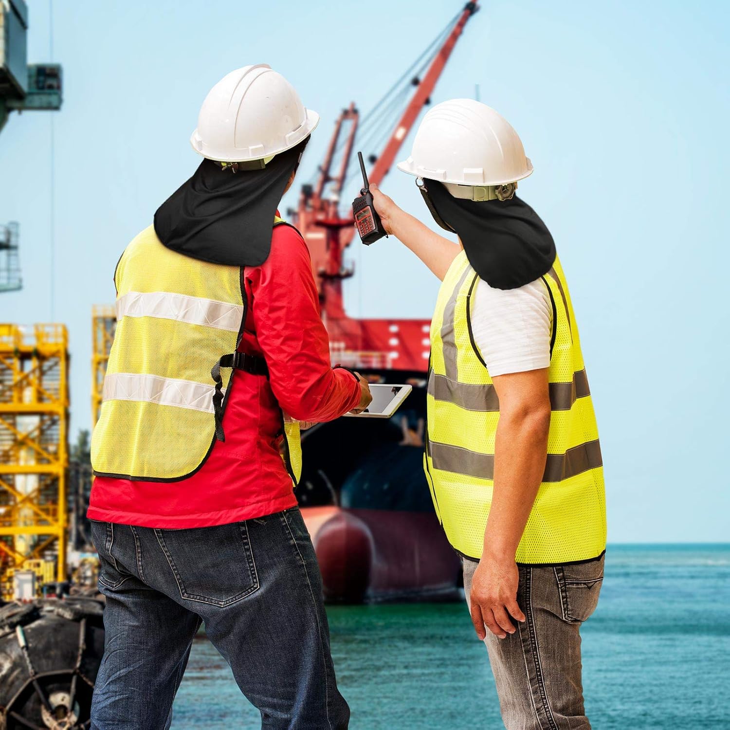 6 Pieces Elastic Resistant Hard Hat Neck Shade Elastic UV Protection Sun Shade Hat Neck Shield Neck Protector to Cover Neck for Fishing, Riding (Black) - - 