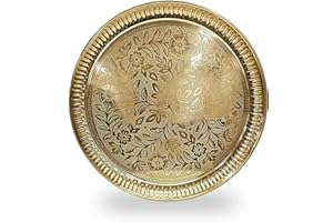 NOBILITY Brass Pooja Thali Set 12 Inch Puja Plate Arti Thali Traditional Handcrafted for Pooja Diwali Home Office Mandir Wedding Return Gift Items