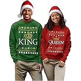 Tstars His and Hers Matching King Queen Ugly Christmas Sweatshirts for Couples Men Women Holiday Outfit