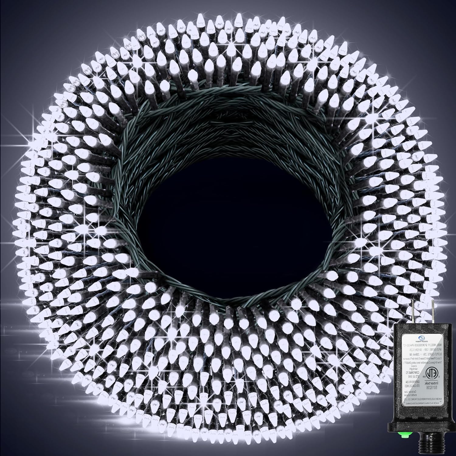 Photo 1 of 1500 LED 470FT Christmas String Lights, 12 Modes and Timer Memory Dimmable, Plug in Outdoor Waterproof Dark Green Wire Twinkle Fairy Light for for Xmas Yard Tree Wedding Party Outside Decor Cool White