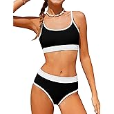 NECIOUS Girls Swimsuits Color Block Two Piece Bathing Suit Adjustable Straps Teen Bikini Sets with Chest Pad 9-16Y