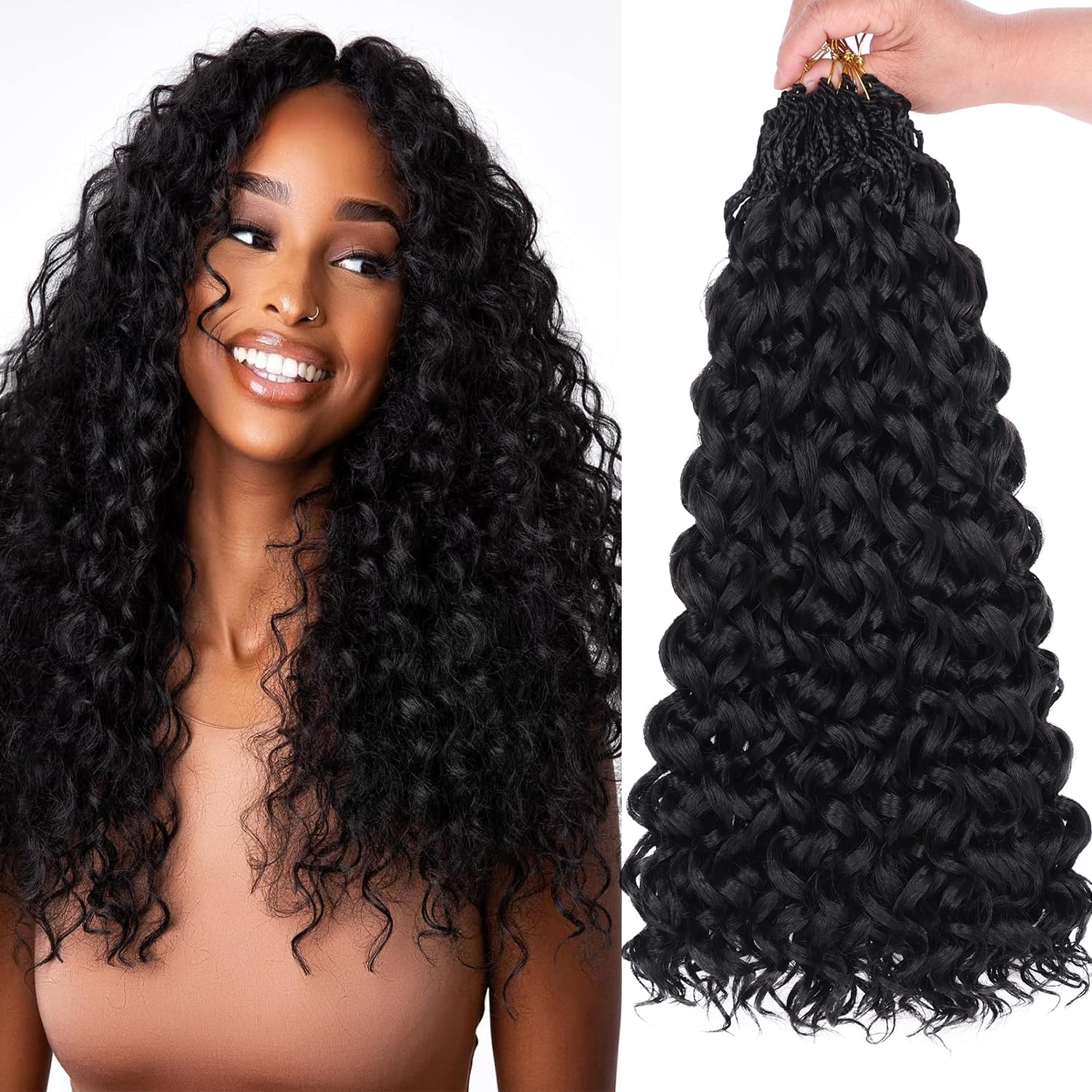 Mscat Gogo Curl Crochet Hair 18 Inch 8 Packs Black Ocean Wave Crochet Hair Pre Looped Deep Twist Goddess Box Braids Short Curly Water Wave Synthetic Braiding Hair for Women Girl Kids(8 Packs, 1B#)