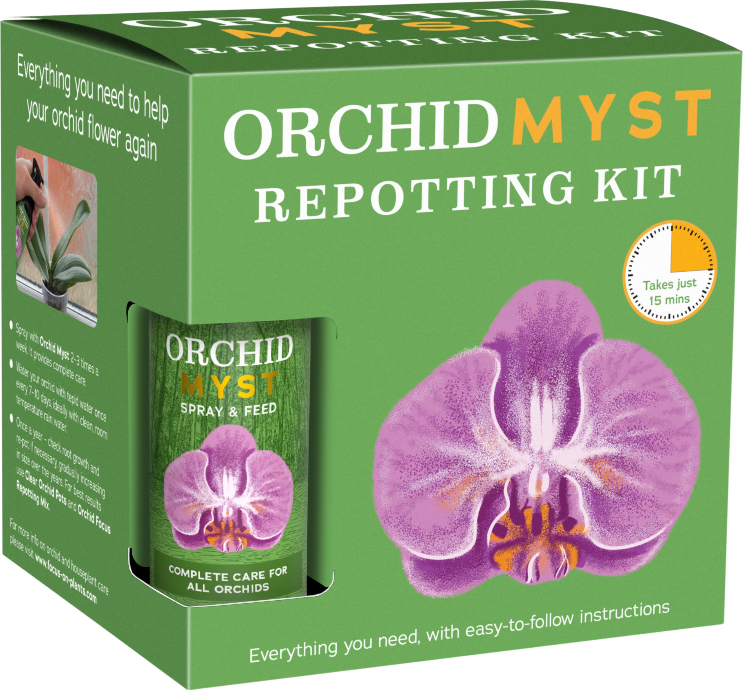 Orchid Myst Repotting Kit by Growth Technology. 13cm Pot and Bark and Orchid Spray - Suitable for All Orchids