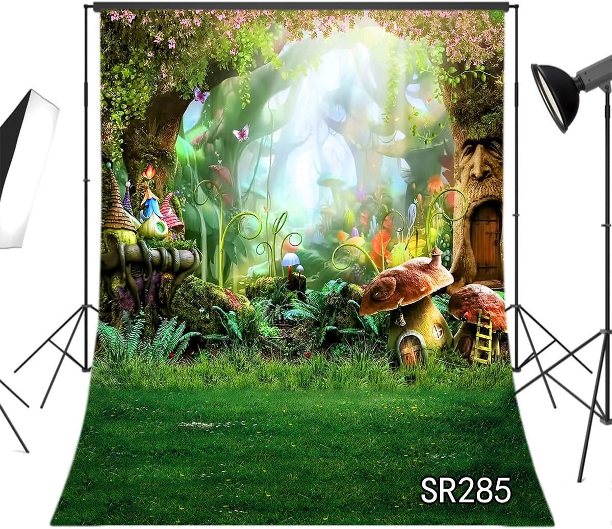 LB Fairytale Forest Wonderland Backdrops for Photography Kids Newborn Baby Shower Birthday Party Photo Background with Green Grassland Customized Vinyl 5x7ft Photo Shoot Studio Props SR285