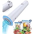 YIVXOZE Portable Cordless Handheld Vacuum Sealer with Vacuum Bags - Automatic Pump for Food Preservation, Type-C Charging, Includes (1 Pump+ 5 Large Bags+ and 5 Medium Bags) (Blue Bag)