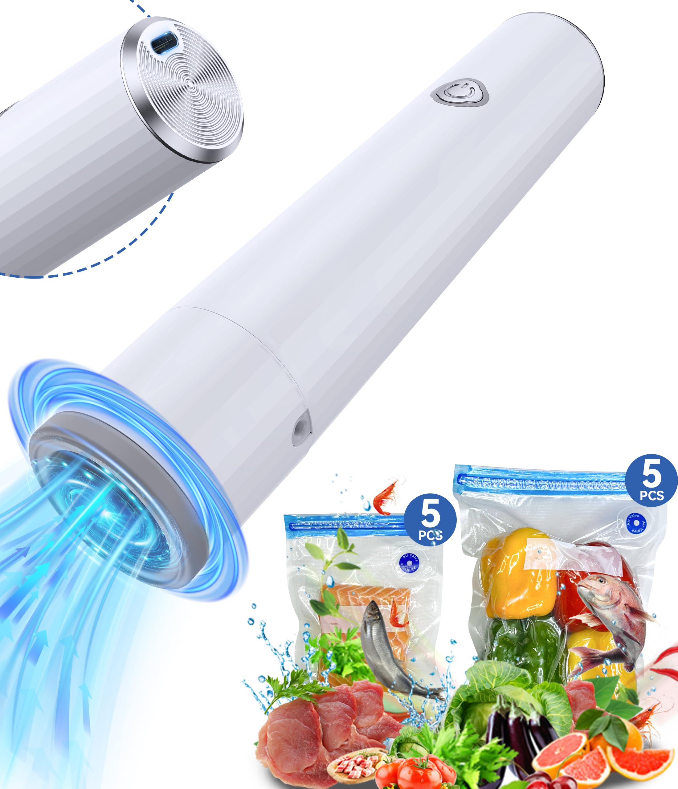 Photo 1 of ***FACTORY SEAL***

YIVXOZE Portable Cordless Handheld Vacuum Sealer with [5 Large Bags & 5 Medium] Vacuum Bags - Automatic Pump for Food Preservation, Type-C Charging, Portable Pump for travel and home(Blue Bag)