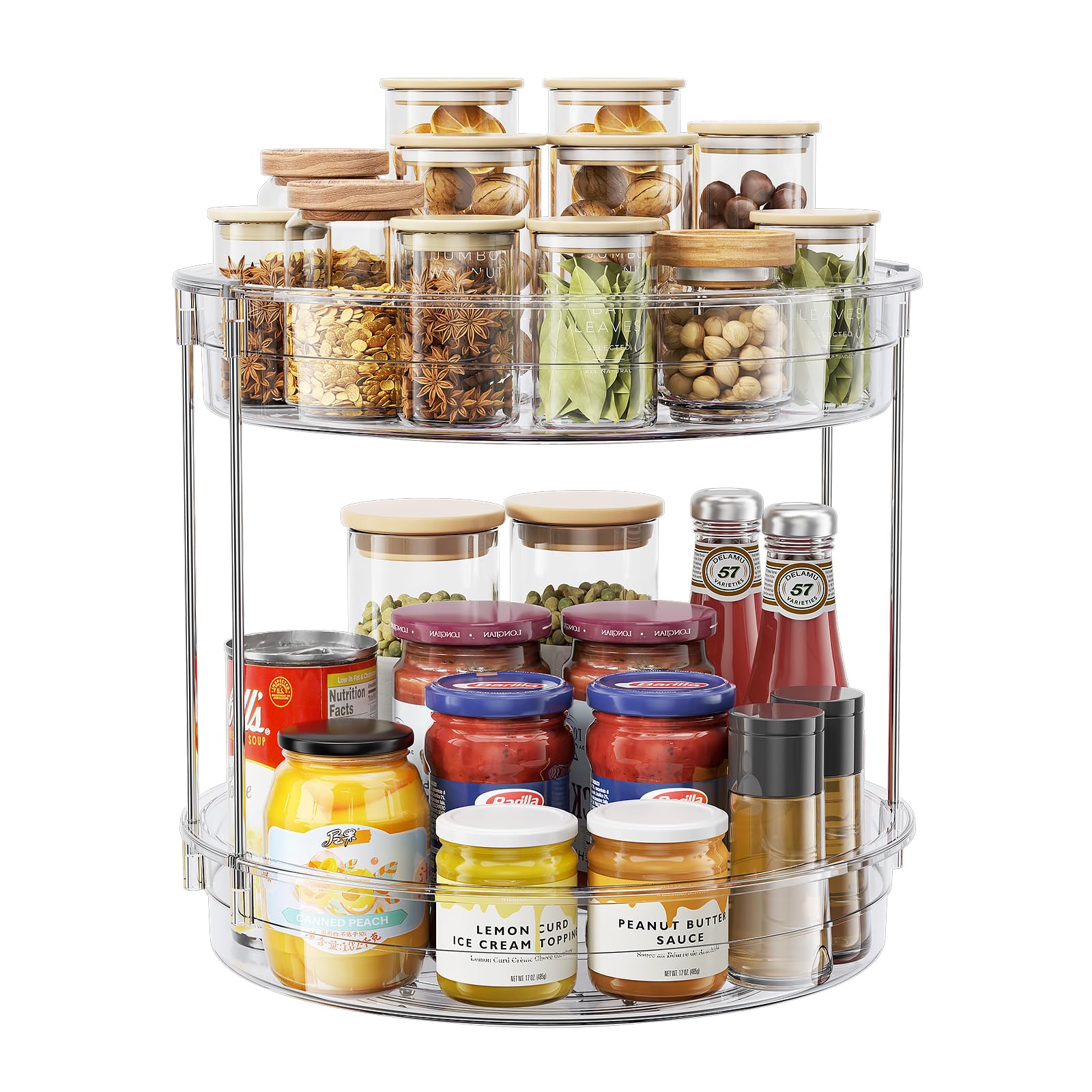 Photo 1 of LAMU 12inch 2 Tier Lazy Susan Turntable Organizer Rotating Spice Rack Organization for Cabinet, Kitchen, Pantry, Countertop, Bathroom, Vanity, Medicine Cabinet Organizer, Clear