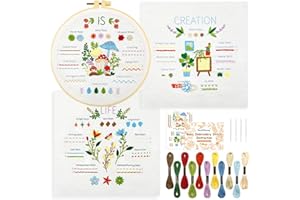 HAND U JOURNEY Beginner's Embroidery Kit - 28 Stitch Techniques, Stamped Flower and Mushroom Patterns, Hoop, Threads, Needles, Instructions & Video - Ideal for Beginners