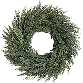 Bibelot Christmas Wreaths for Front Door, 24 Inch Realistic Norfolk Pine Wreath, Green Real Touch Winter Decor for Indoor Outdoor Home Wall Window All Seasons