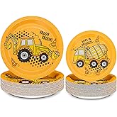 DYLIVeS 100 Pack Construction Birthday Party Plates Pack, Construction Theme Tableware Excavator 9'' & 7'' Paper Plates Dump Truck Party Supplies for Birthday, Serve 50