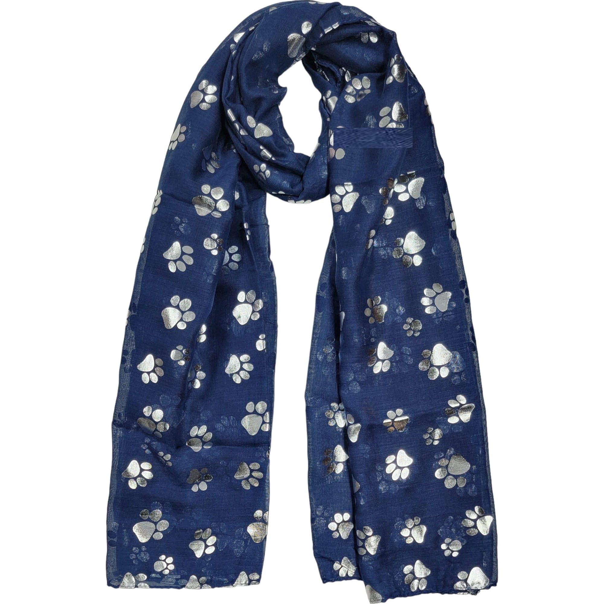 GFM® Dog Paws Silver Foil Print Scarf -Navy Blue - (DP-SL-03-GHNL)