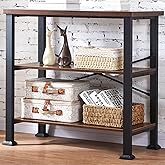 HOMBAZAAR 3 Tier Bookshelf,Rustic Brown Industrial Book Shelf,Engineered Wood and Metal Deep Bookcases,Low Shelf Bookcase for Living Room,Office,Bedroom and Kitchen