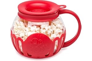 Ecolution Patented Micro-Pop Microwave Popcorn Popper with Temperature Safe Glass, 3-in-1 Lid Measures Kernels and Melts Butt