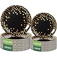 Golden Dots Round Disposable Paper Plates - 100 Pack - 50 x 9" and 50 x 7" Dinner Plates, Foil Polka Dots Black and Gold Party Supplies