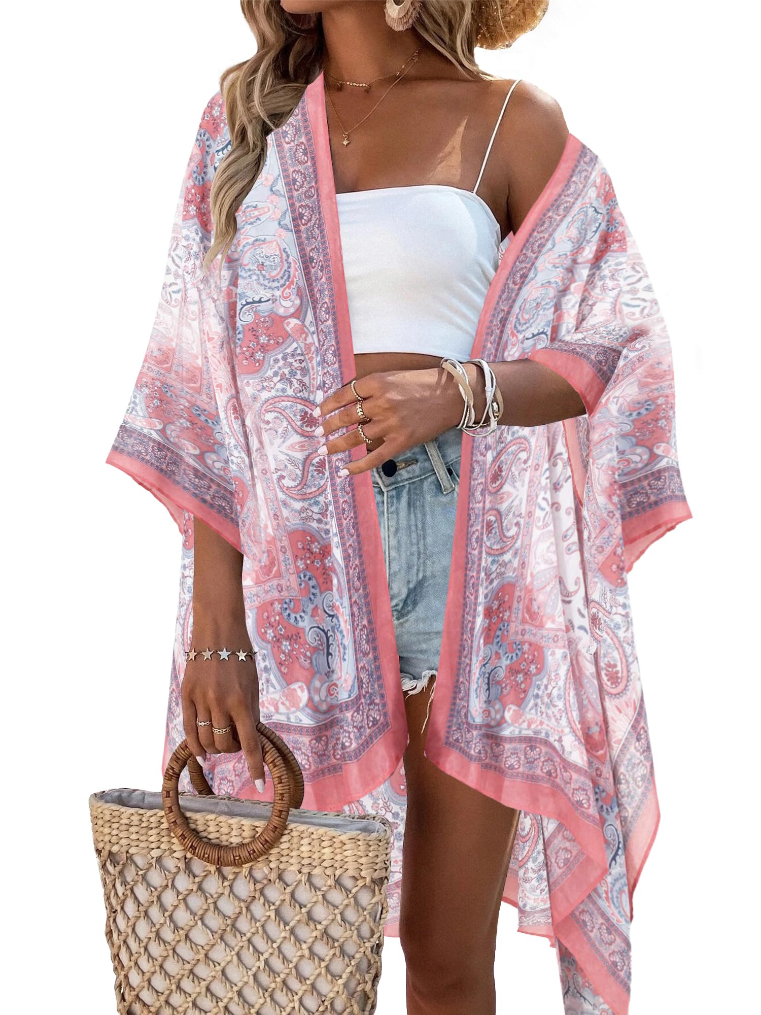 Photo 1 of Beautiful Nomad Women's Kimono Swimsuit Coverups Beach Floral Casual Cardigan Bathing Suit Cover Up for Summer Swimwear