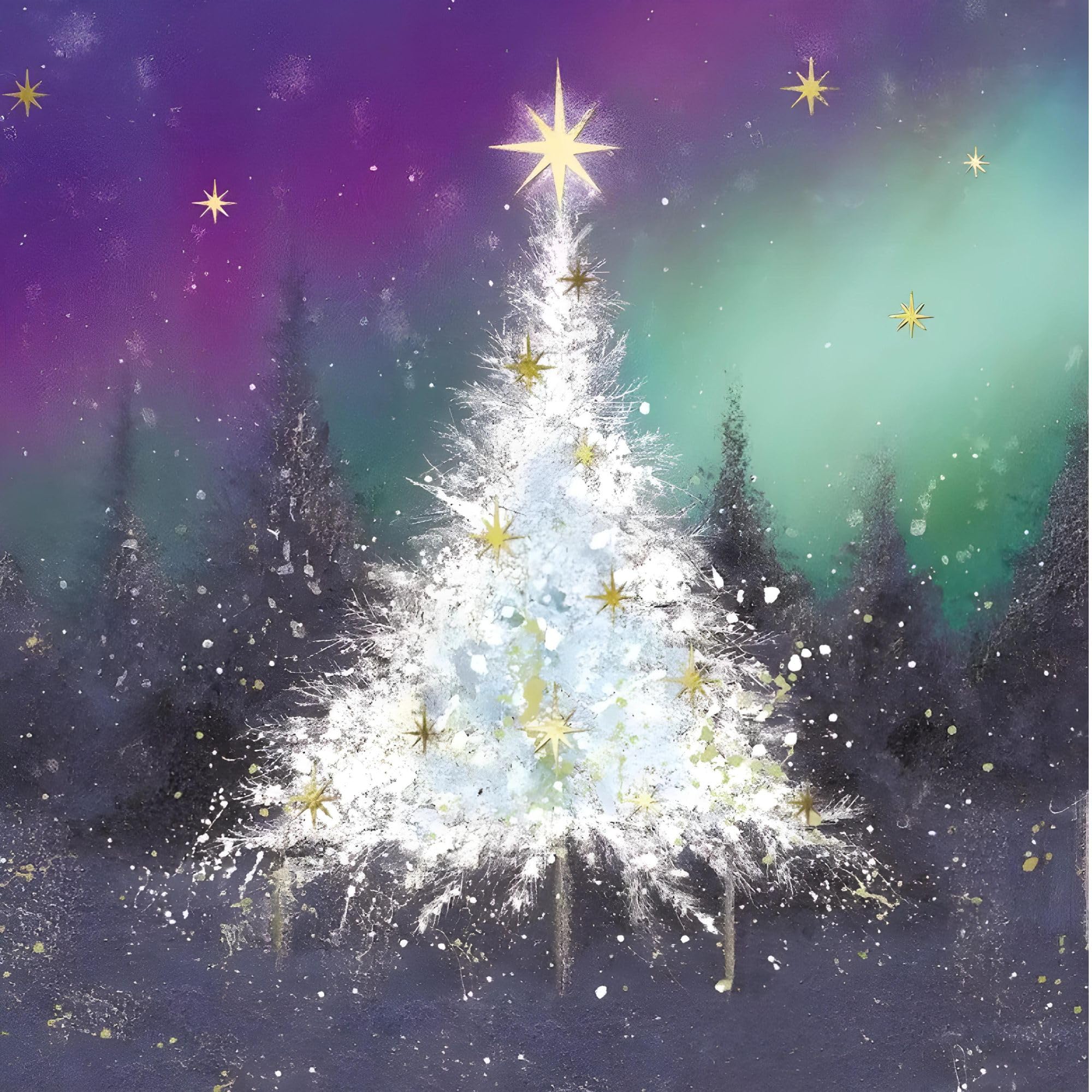 GBCC Charity Christmas Cards Pack of 10 - Festive Tree in the Snow - Gold Foil Finish - Premium Greeting Cards Multipack with Envelopes - Supporting Marie Curie